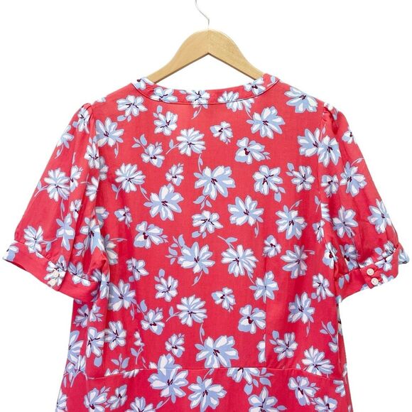 LOFT Floral Flare Retro Shirt Dress Coral Red Blue White Size 14P | 14 Petite - Picture 6 of 14